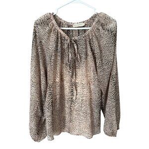 By Together Blouse Size Small Tie Neck Long Sleeve Leopard Print Lined Tan Brown